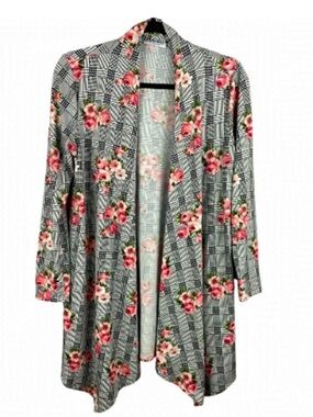 ✨3/$21✨ Frumos Floral Plaid Open Front Cardigan Duster Medium Cottagecore